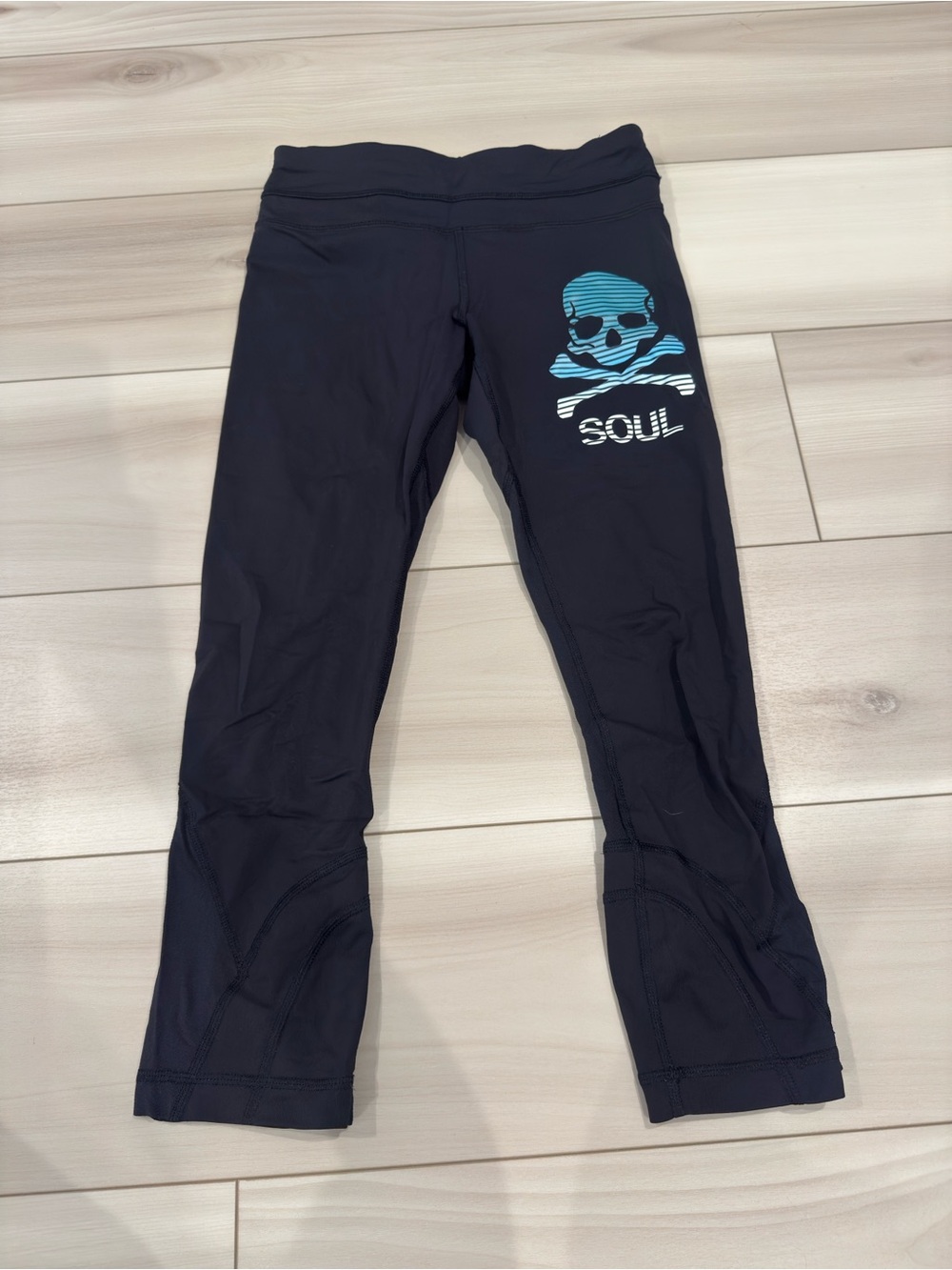 lululemon athletica Black Leggings with Blue Skull Graphic